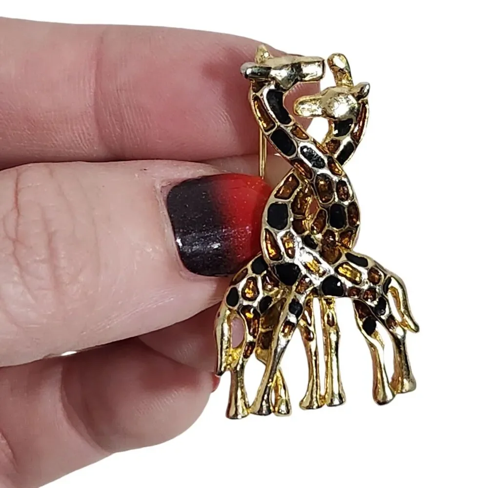 VTG GIRAFFE BROOCH SET LOT PIN GOLD TONE SAFARI BLOUSE LAPEL BAG GIFT NECKS LOVE - Picture 2 of 5